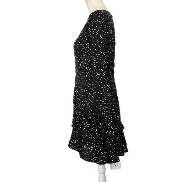 White Fox Women's Black/White Polka Dot Long Bell Sleeve Ruffle Mini Dress XL - Picture 4 of 6